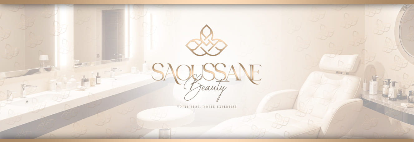 Intérieur raffiné de l'institut Saoussane Beauty à Lomme, dédié à l'expertise et à la beauté de votre peau. Slogan : 'Votre Peau, Notre Expertise'